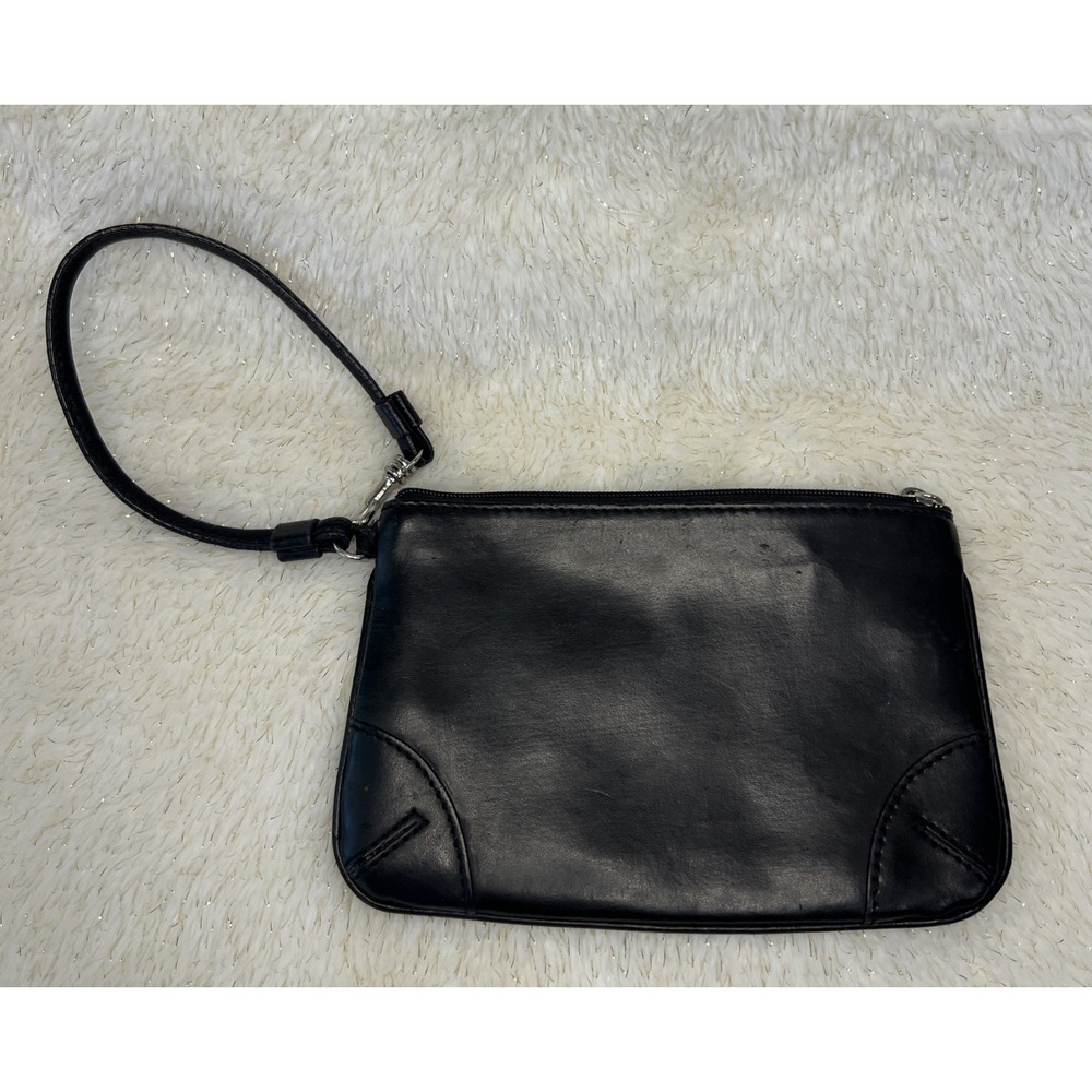 Franklin Covey Genuine Leather Black Wristlet Pouch 7.5"x5"